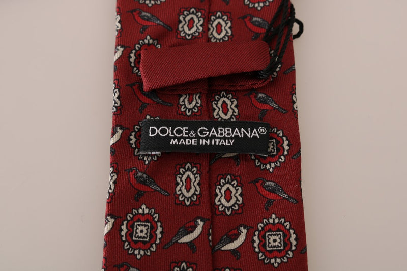 Bordeaux Silk Gray Bird Print Tie