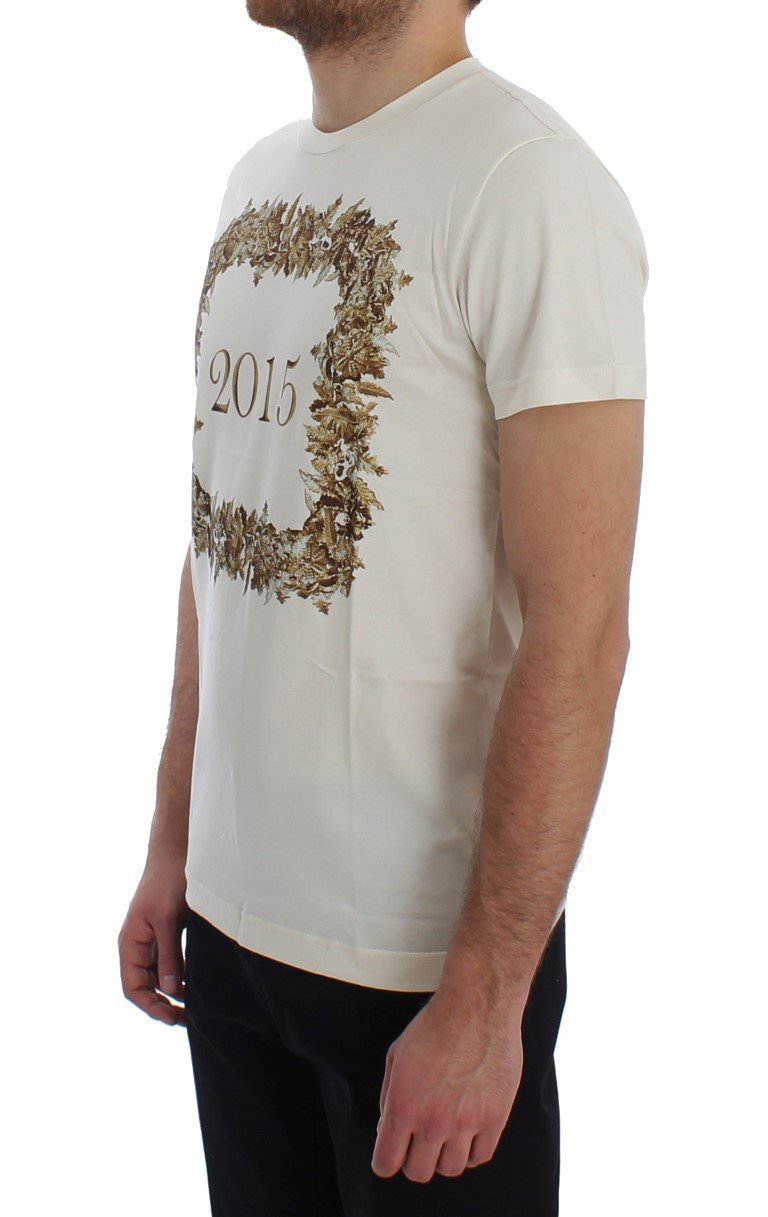 Crewneck 2015 Motive Print White Cotton T-shirt