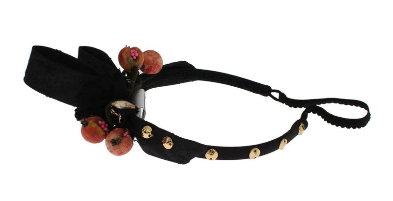 Black Silk Brocade Crystal Bow Fruit Headband