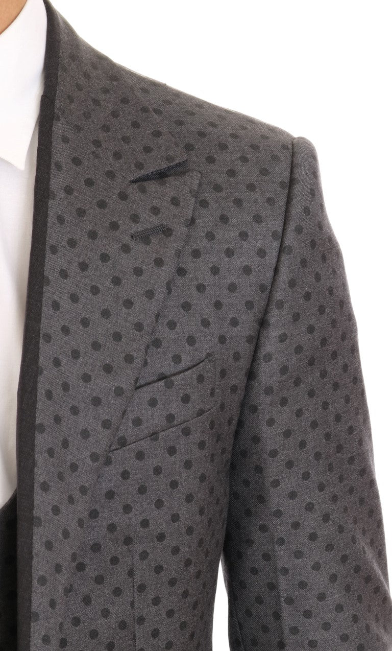 Gray Polka Dotted Slim Fit 3 Piece Suit