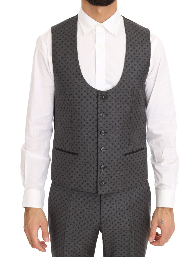 Gray Polka Dotted Slim Fit 3 Piece Suit