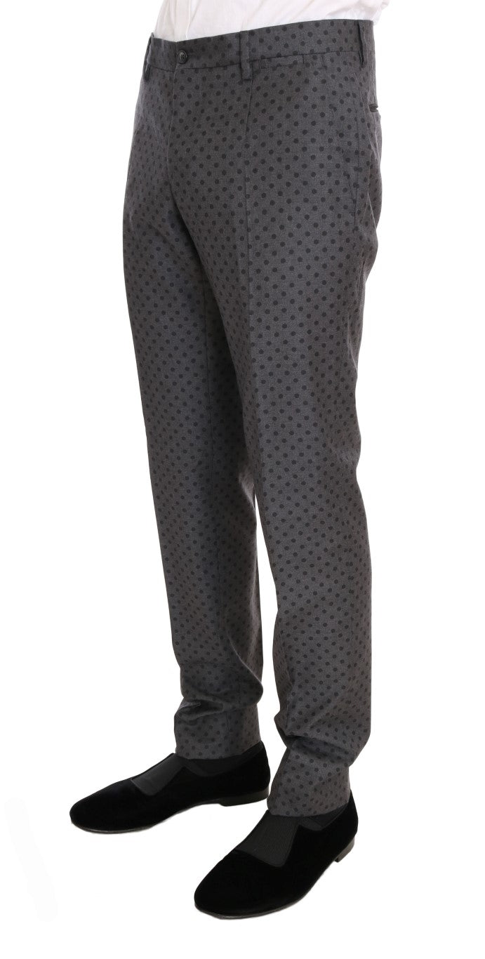 Gray Polka Dotted Slim Fit 3 Piece Suit