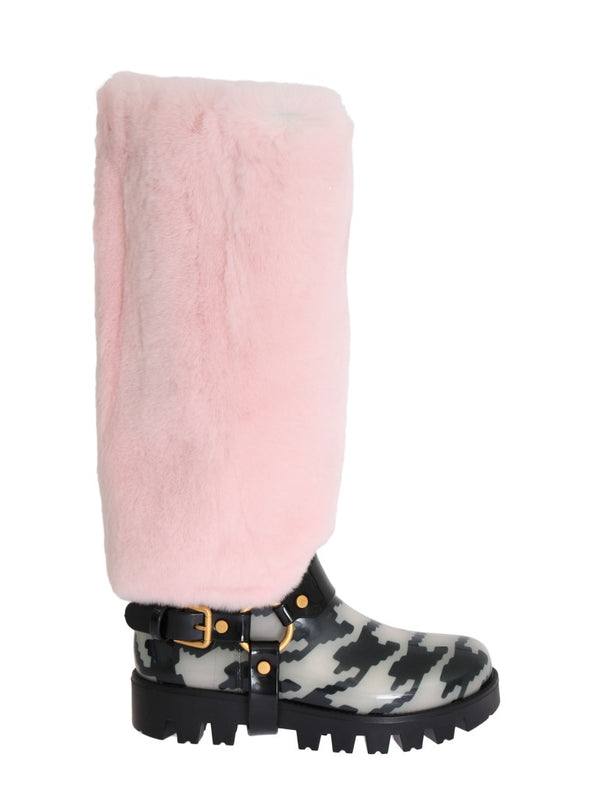 Pink Rubber Lapin Fur Rain Boots