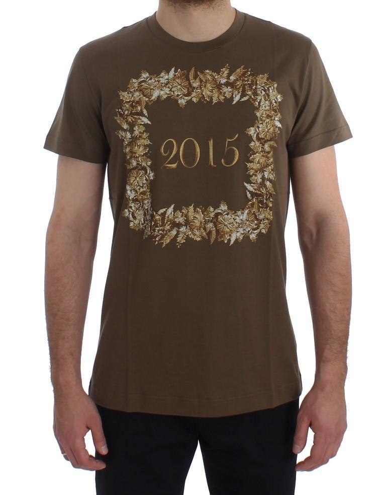 Crewneck 2015 Motive Print Green Cotton T-shirt