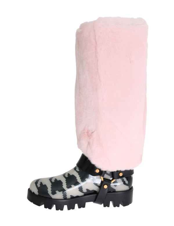 Pink Rubber Lapin Fur Rain Boots