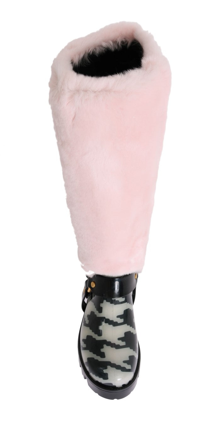 Pink Rubber Lapin Fur Rain Boots