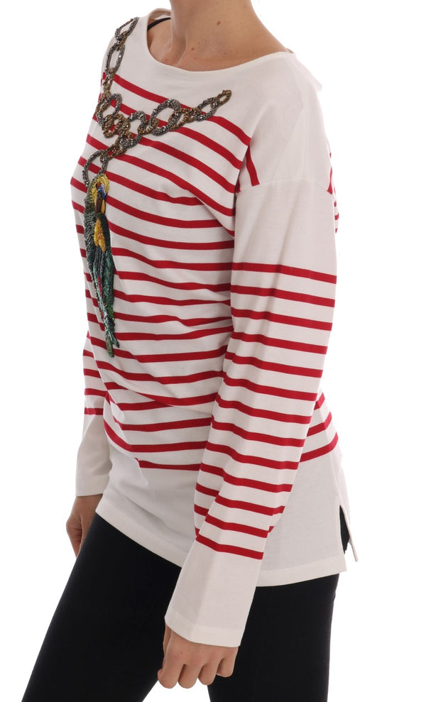 Red Striped Parrot Crystal Blouse