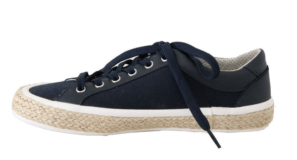 Blue Leather Cotton Sneakers