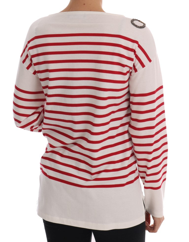 Red Striped Parrot Crystal Blouse