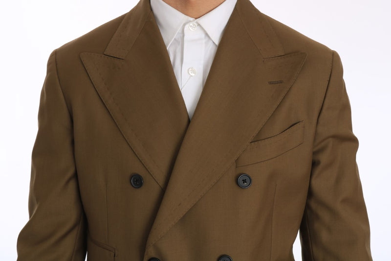 Brown Wool Double Breasted Slim Fit Suit