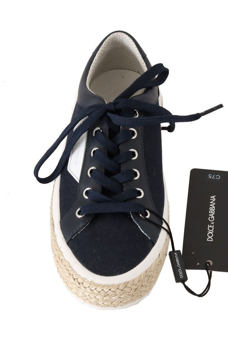 Blue Leather Cotton Sneakers