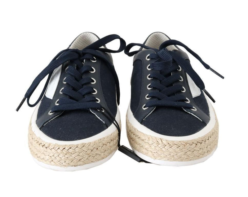 Blue Leather Cotton Sneakers