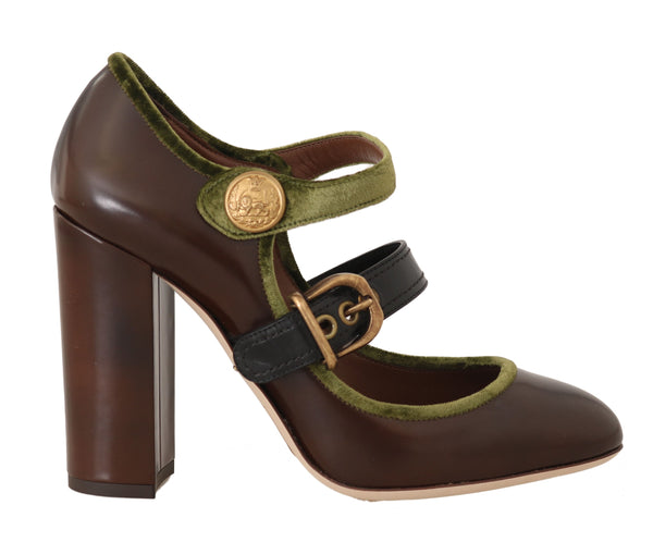 Brown Leather Mary Jane Gold Buckle