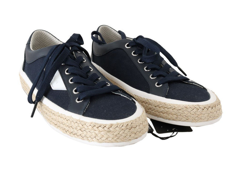 Blue Leather Cotton Sneakers