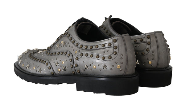 Gray Leather Laceups Wing Tip Studded Shoes