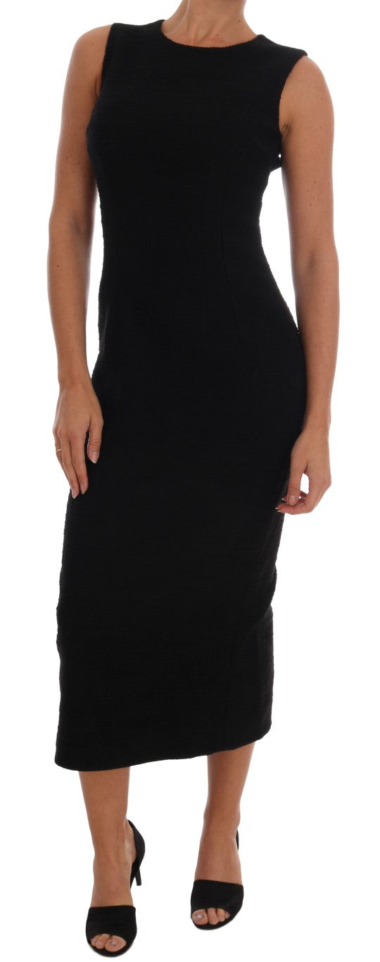 Black Wool Stretch Slim Long Dress