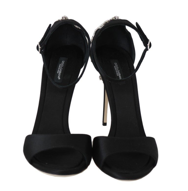 Black Ankle Strap Crystal Stilettos