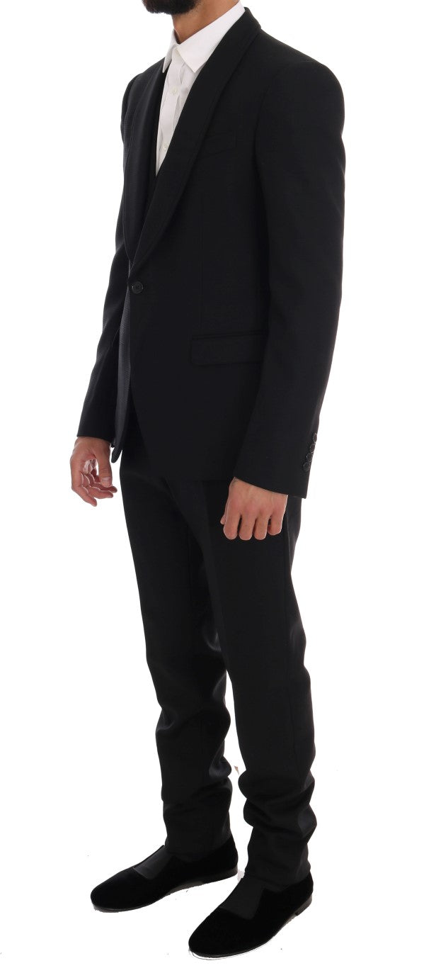 Black Wool One Button Slim Fit Suit