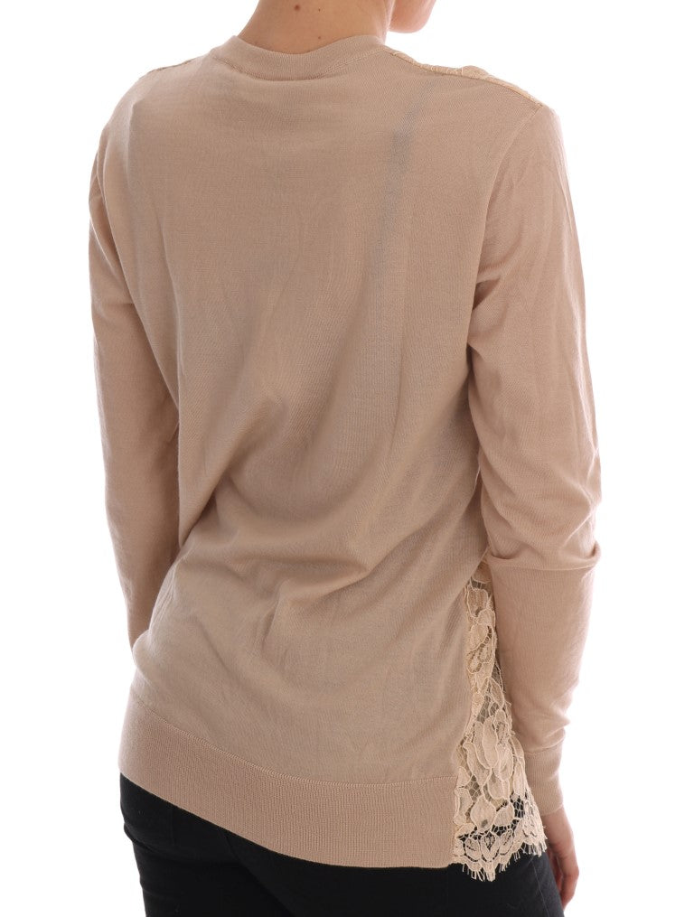 Beige Cashmere Lace Pullover Sweater