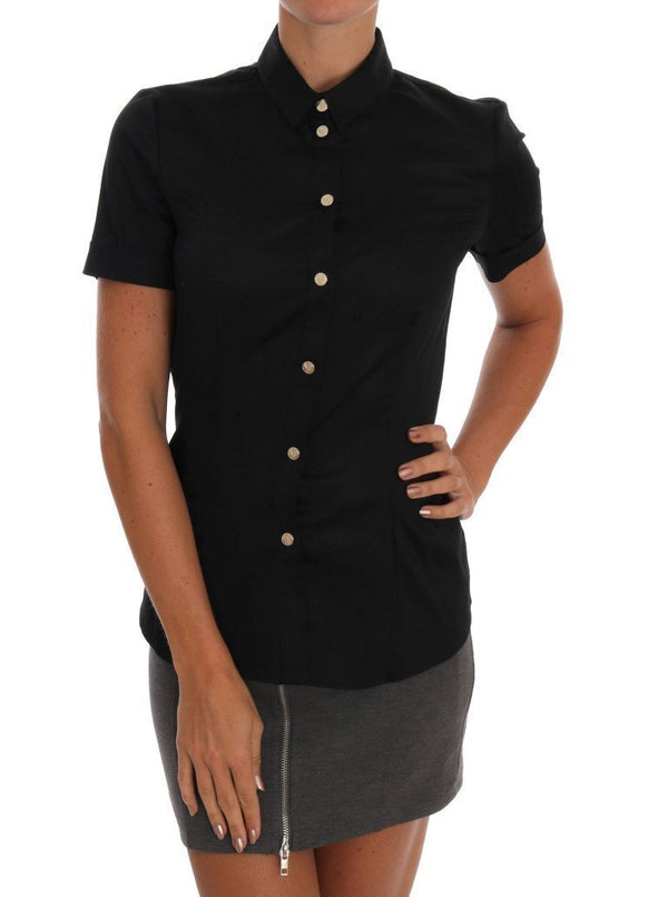 Black Cotton Stretch Shirt Blouse