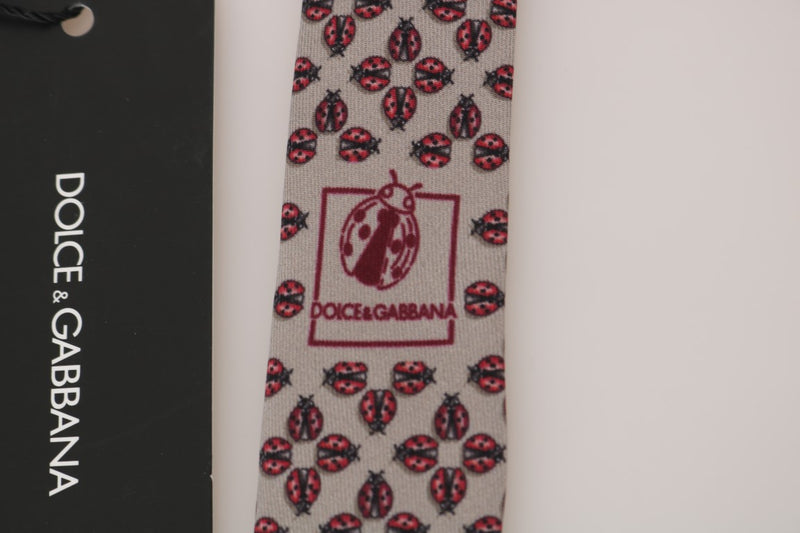 Gray Silk Red Ladybug Print Classic Tie