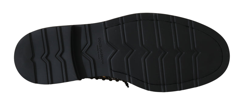 Black Leather Wingtip Derby Studded Shoes