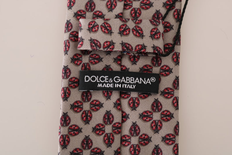 Gray Silk Red Ladybug Print Classic Tie