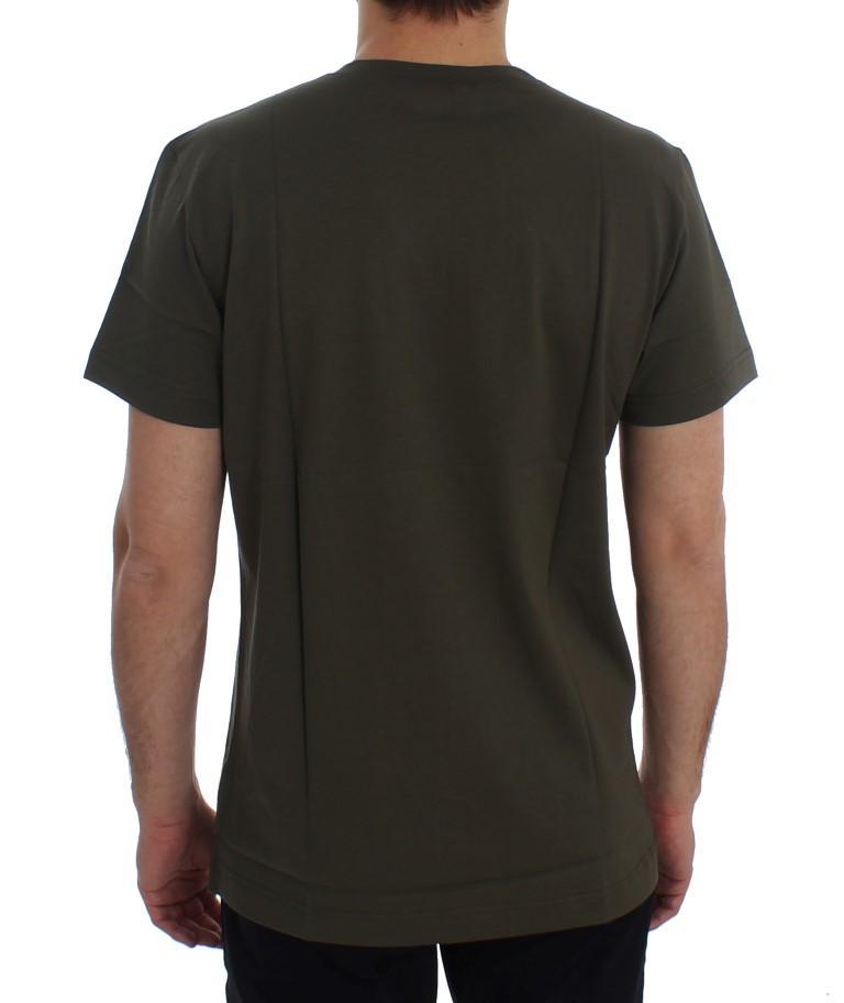 Crewneck 2015 Motive Print Green Cotton T-shirt