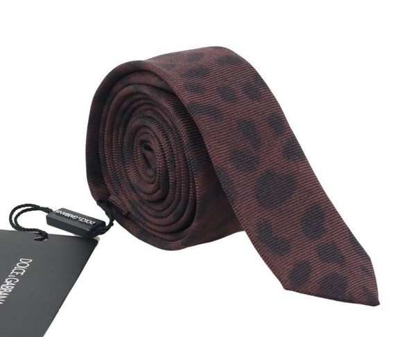 Brown Silk Black Dotted Slim Tie