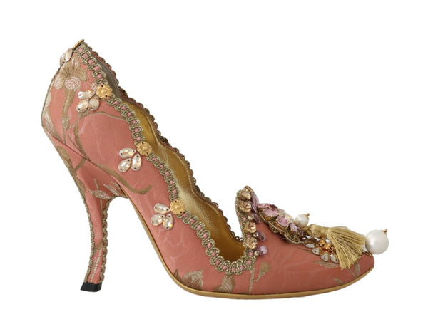 Pink Gold Jacquard Crystal Pumps