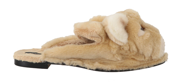 Beige Soft Fur Lioness Mules Slippers