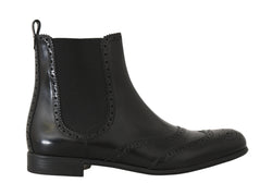 Black Leather Brogue Chelsea Boots