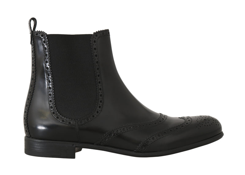 Black Leather Brogue Chelsea Boots