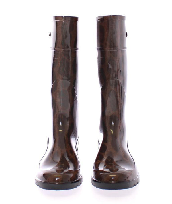 Brown Leopard Rubber Rain Boots