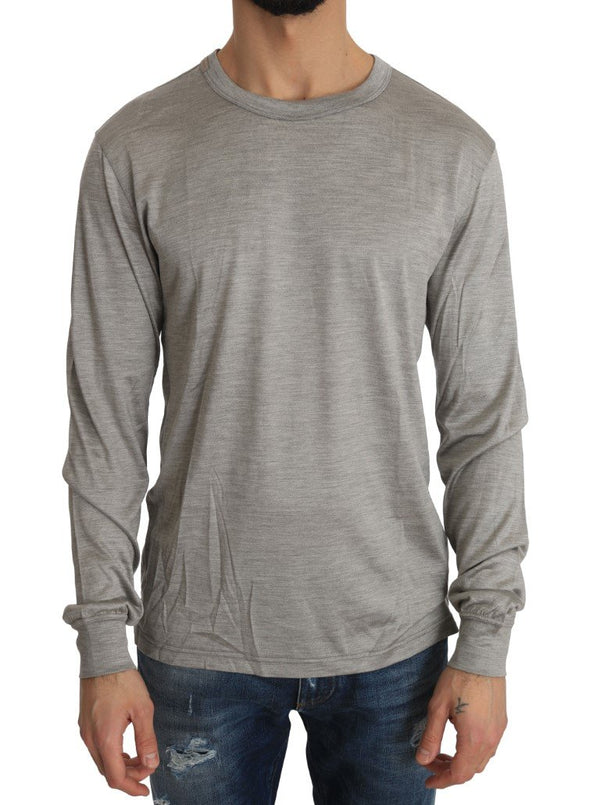 Silver Silk Crewneck Pullover Sweater