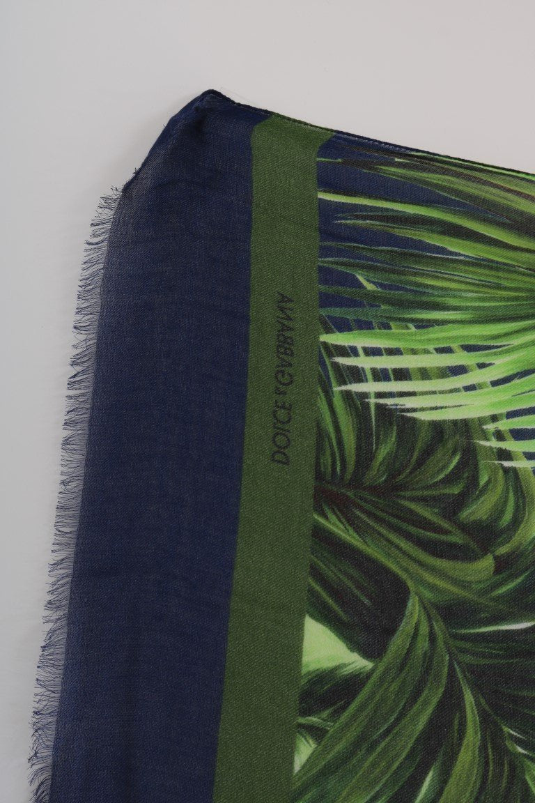 Blue Cashmere Green Leaves Scarf