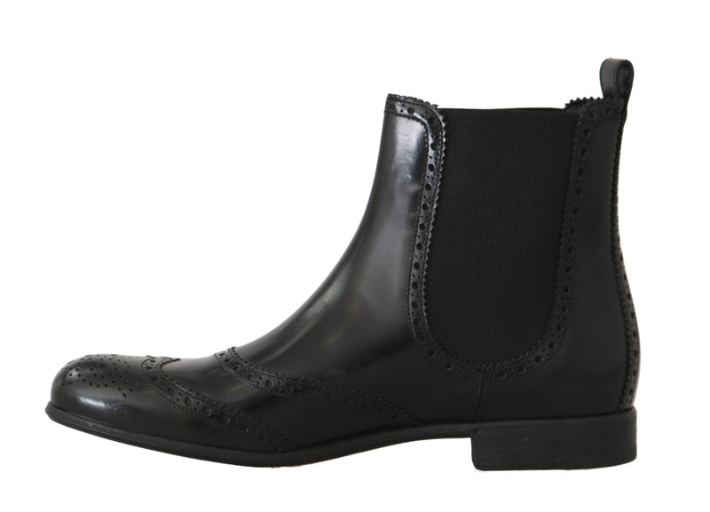 Black Leather Brogue Chelsea Boots