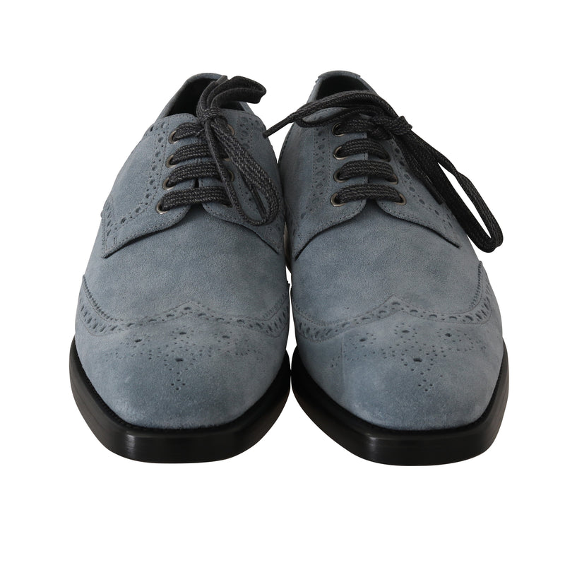 Blue Leather Derby Dress Wingtip Shoes