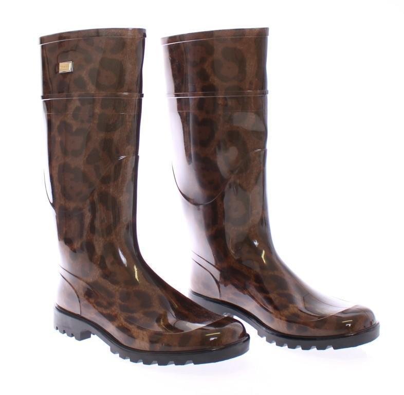 Brown Leopard Rubber Rain Boots