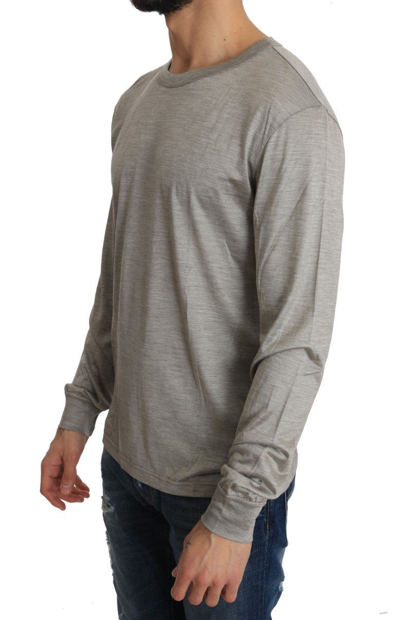 Silver Silk Crewneck Pullover Sweater