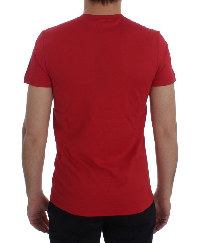 Crewneck 2015 Motive Print Red Cotton T-shirt