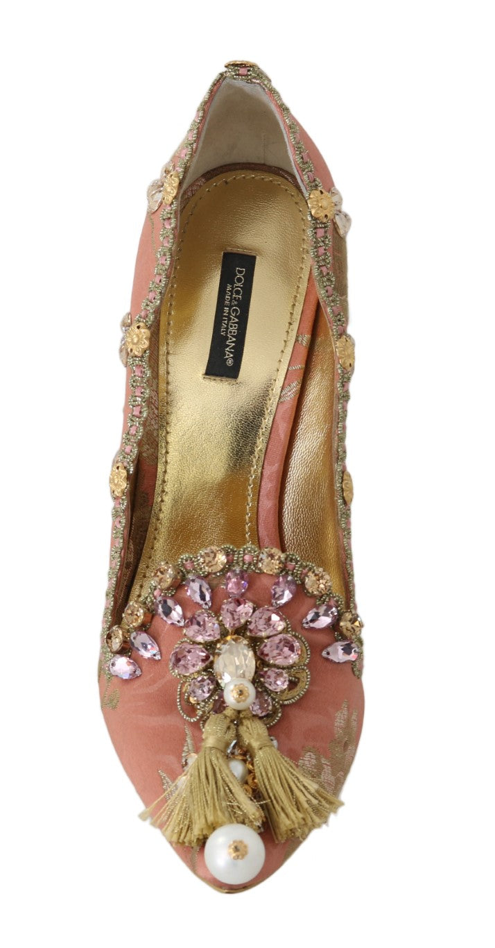 Pink Gold Jacquard Crystal Pumps