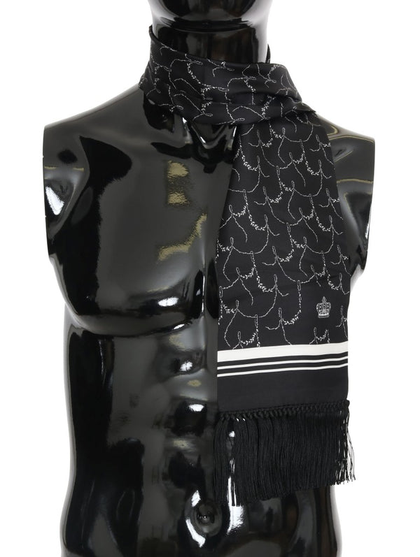 Black 100% Silk Dog-rose Print Scarf