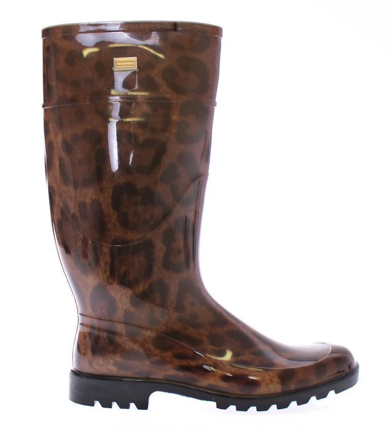 Brown Leopard Rubber Rain Boots