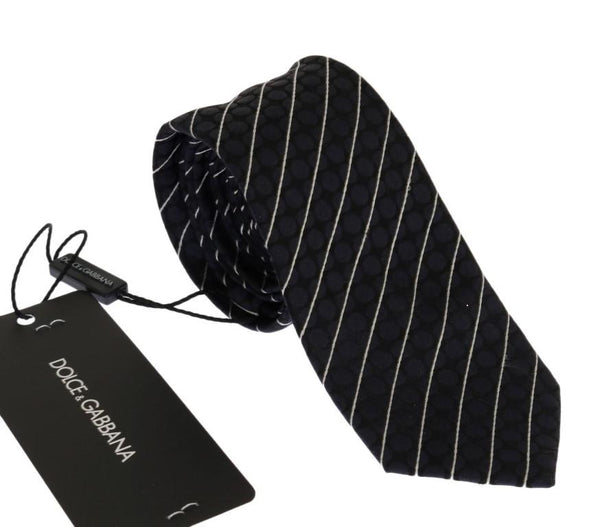 Black Blue Silk Polka Dot Pattern Tie