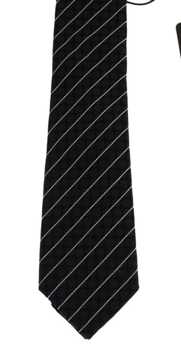 Black Blue Silk Polka Dot Pattern Tie