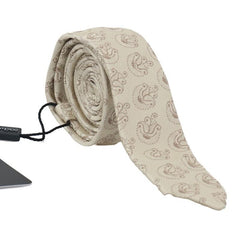 Beige Silk Floral Pattern Slim Tie