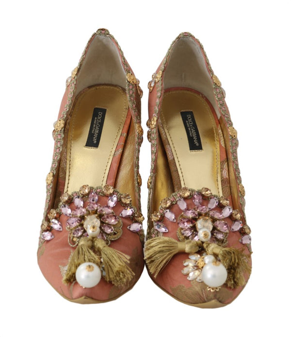 Pink Gold Jacquard Crystal Pumps