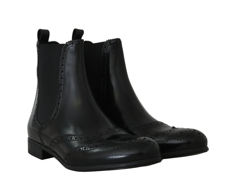 Black Leather Brogue Chelsea Boots