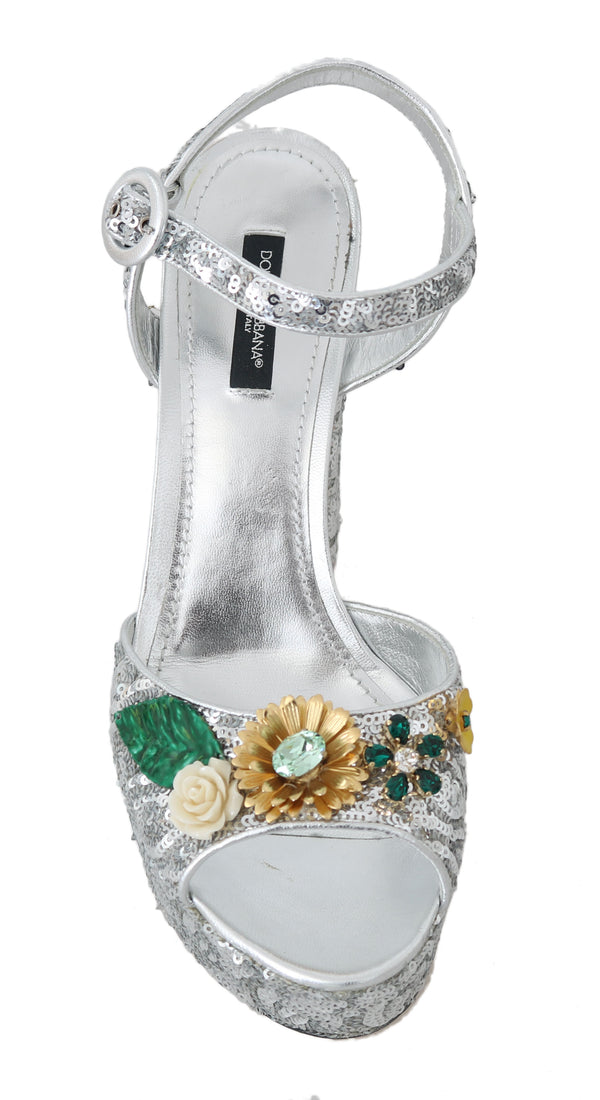 Leather Sequin Crystal Sandals